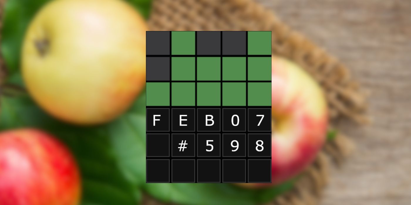 February 7th's Wordle grid with Apples in the background