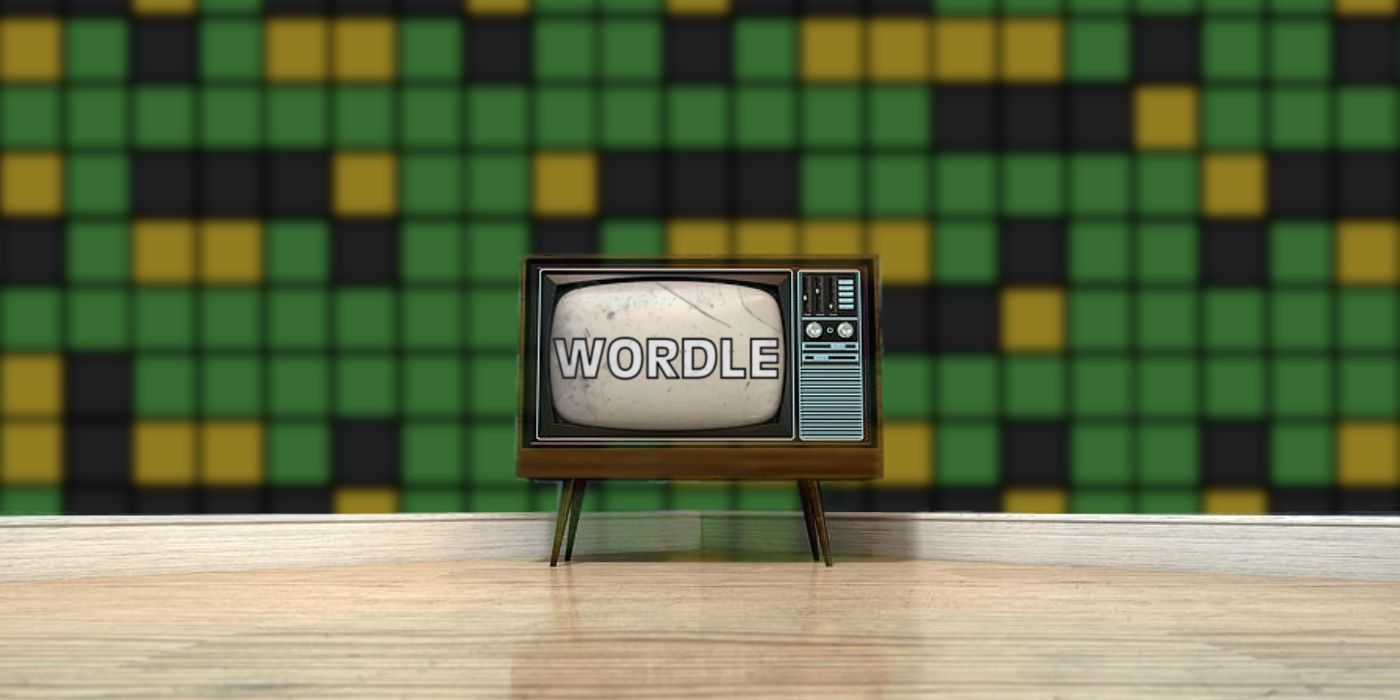 Wordle on an old tv with Wordle box wallpaper