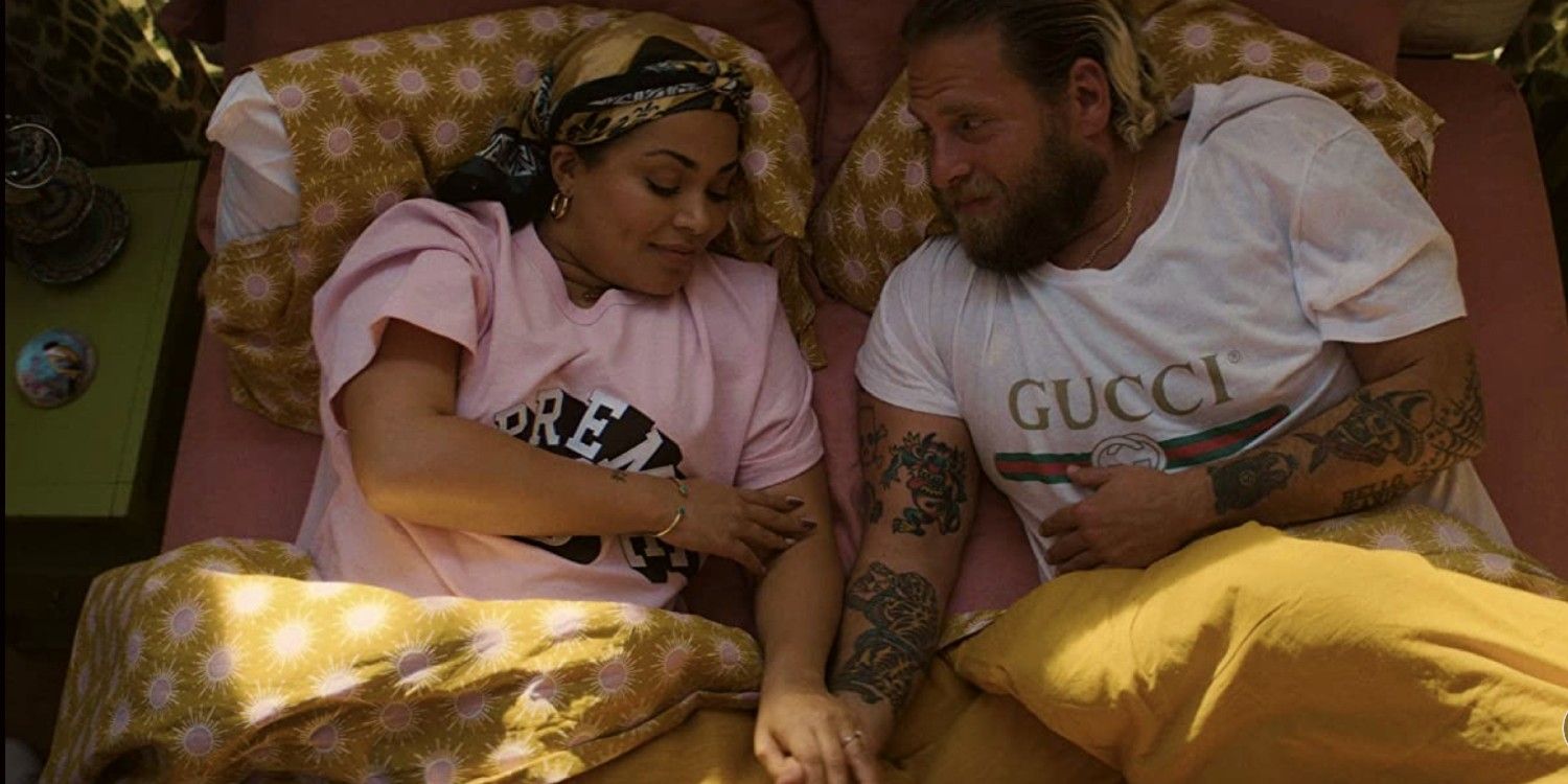 Jonah Hill and Lauren London in bed in You People 