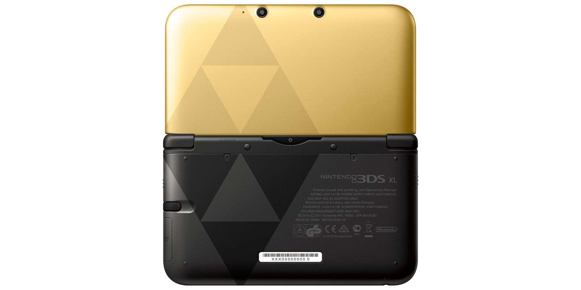 Gold and black A Link Between Worlds 3DS XL with Hyrule and Lorule Triforces.