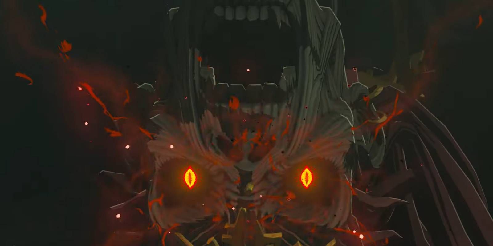 Uma figura parecida com Ganon rugindo em The Legend of Zelda: Tears of the Kingdom