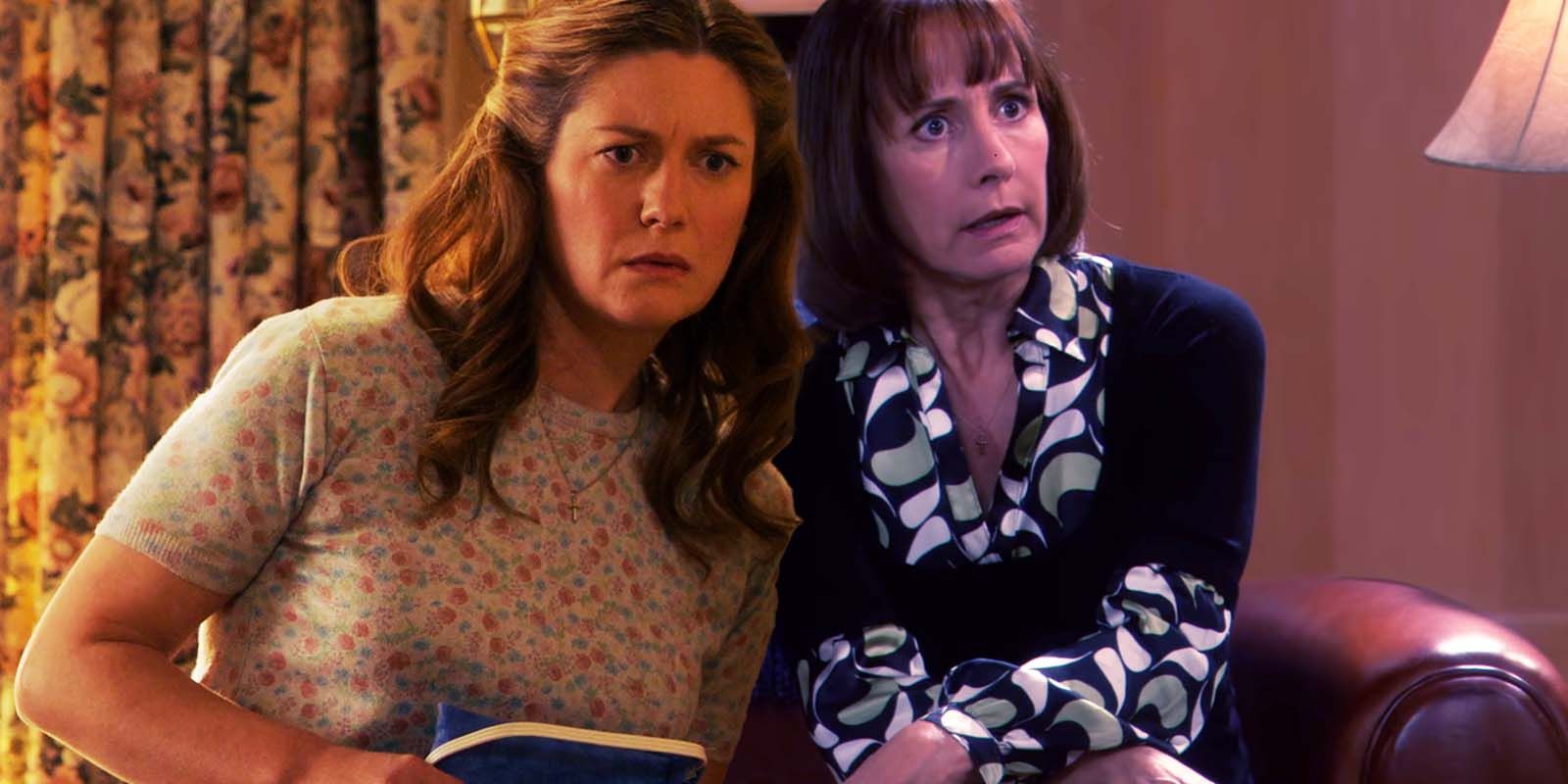 Zoe Perry as Mary Cooper in Young Sheldon S06E11 and Laurie Metcalf as Mary Cooper in The Big Bang Theory S01E04-1