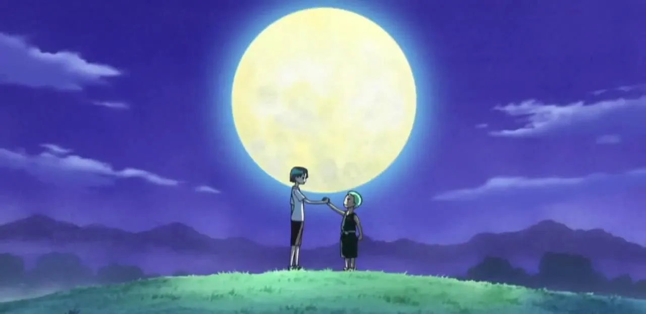 Young versions of Zoro and his former rival Kuina are seen holding hands while making a promise under a full moon.