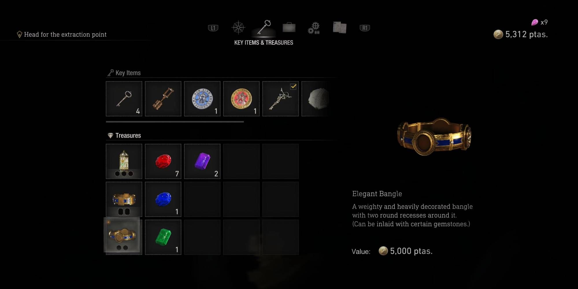 Resident Evil 4 Remake Elegant Bangle Item that Can be Altered with Gemstones Placed in Recessions on Treasure
