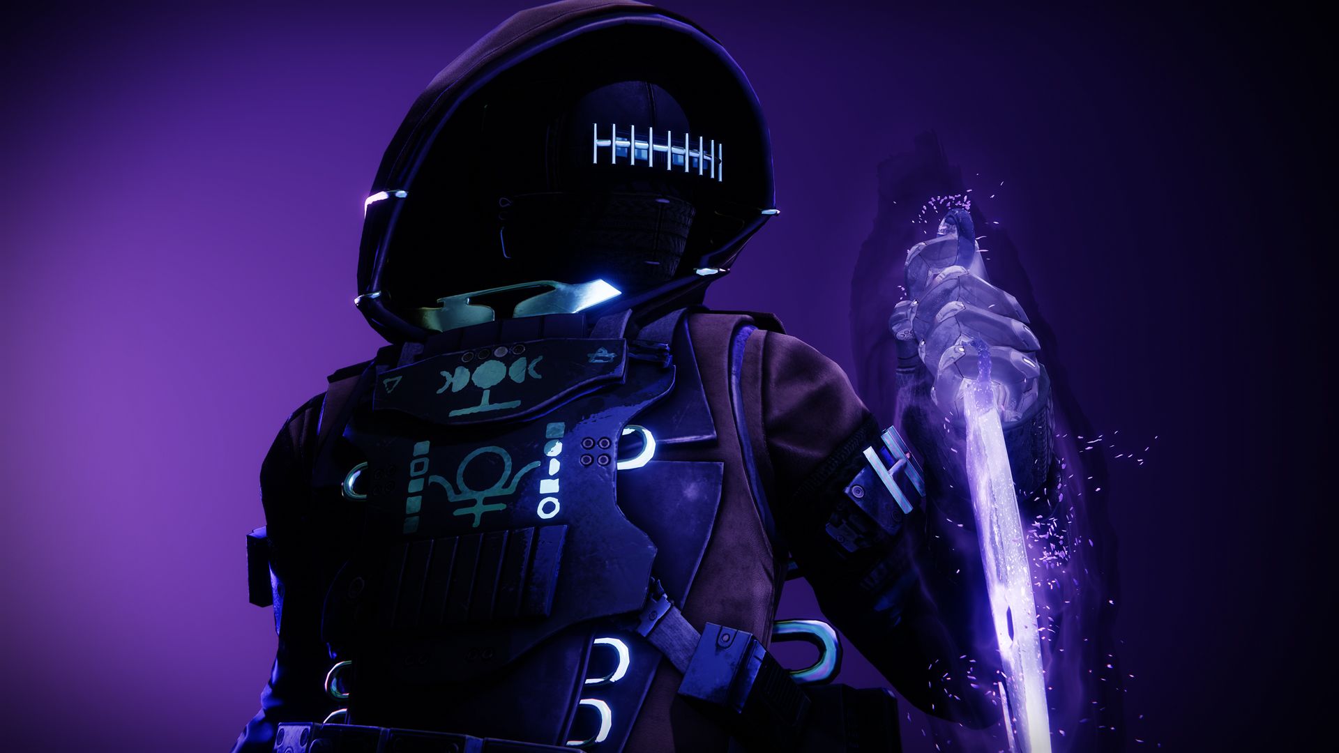 Un cazador de Destiny 2 con armadura de Reina Bruja sosteniendo una daga hecha de energía del Vacío.