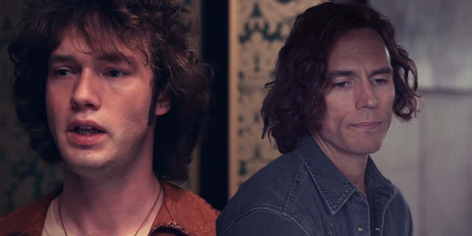 Will Harrison as Graham Dunne and Sam Claflin as Billy Dunne in Daisy Jones & The Six