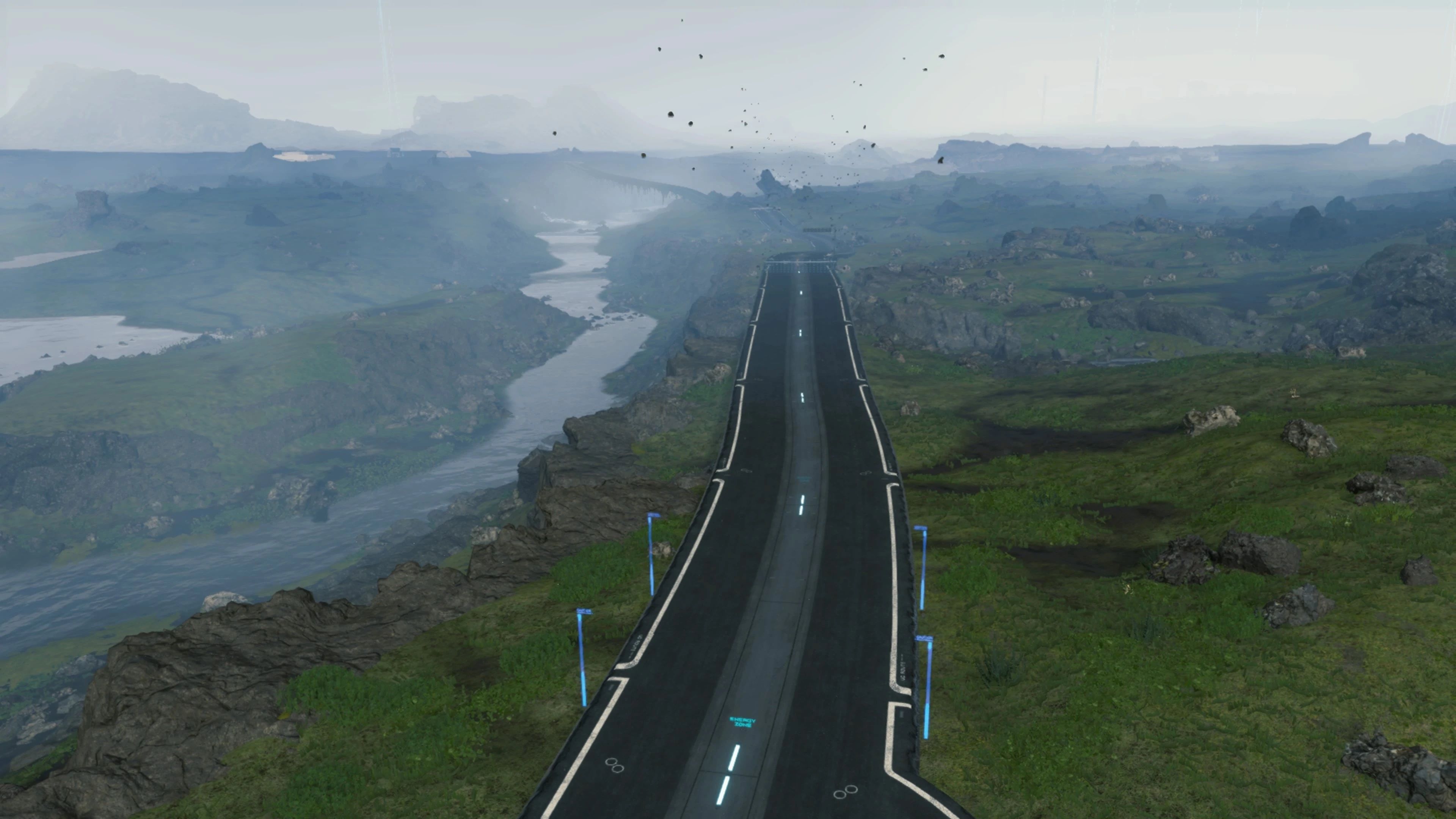 A Highway in Death Stranding next to a river