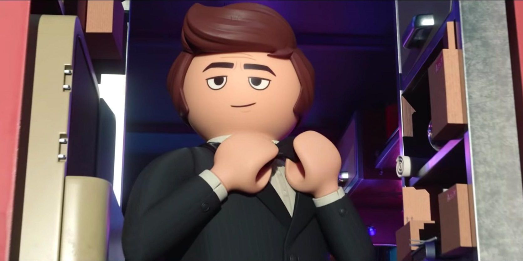 A Playmobil figure in a tuxedo in Playmobil The Movie