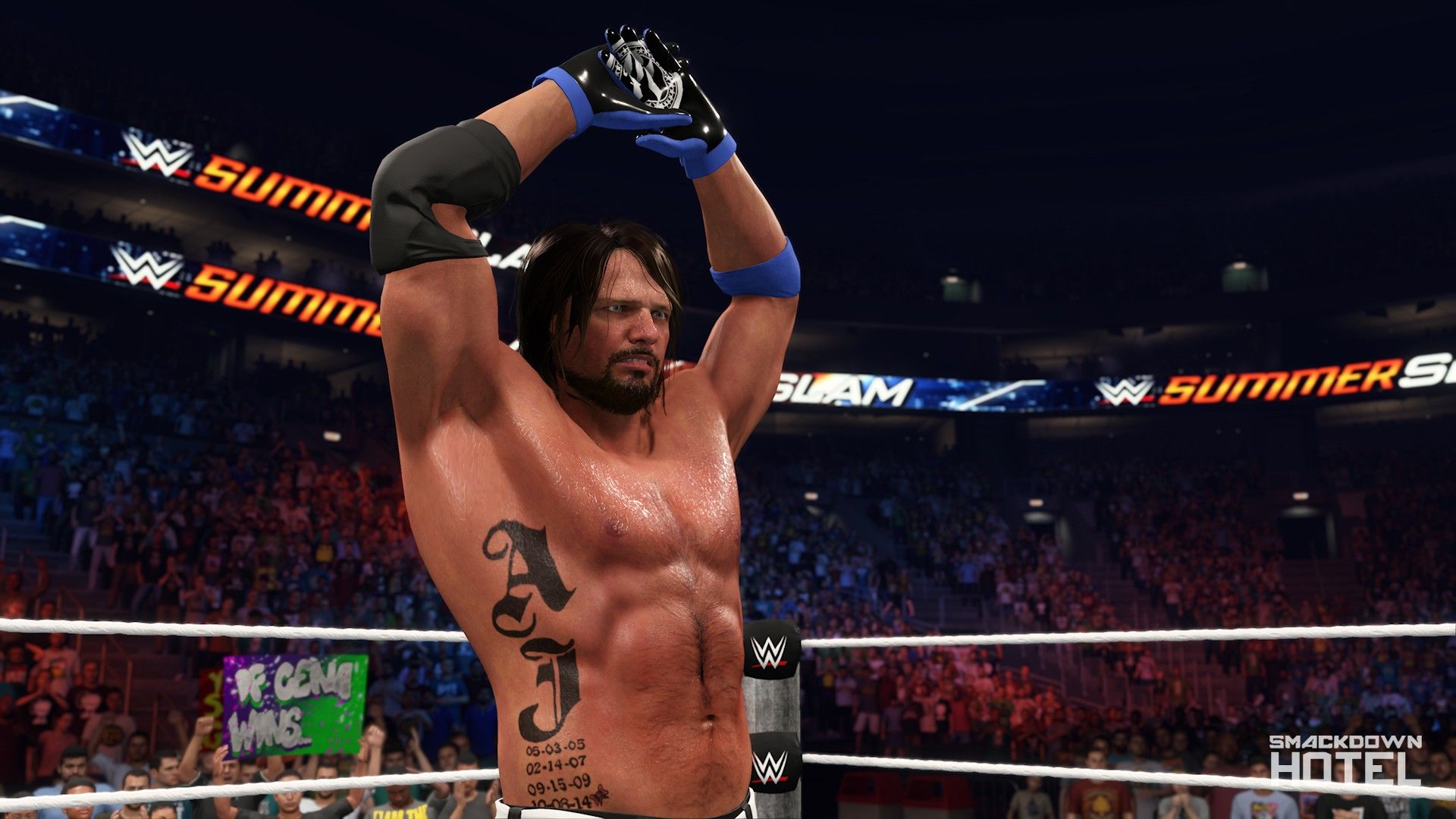 Aj Styles doing his signature celebration in WWE 2K23