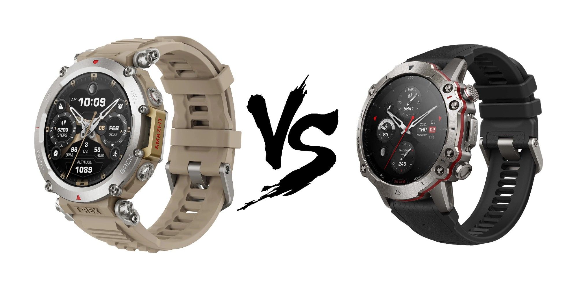 A photo showing the Amazfit T-Rex Ultra and the Amazfit Falcon