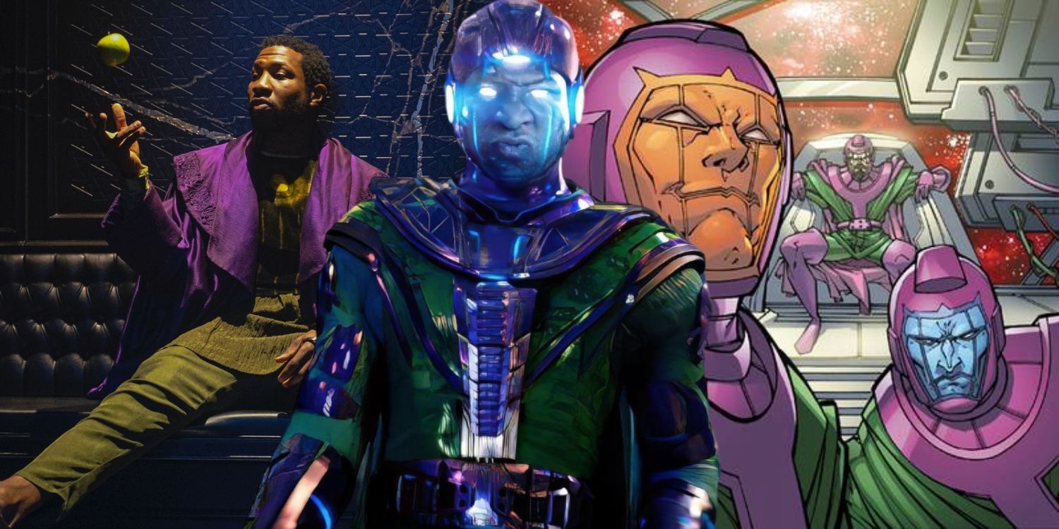 Split Image of He Who Remains from Loki, Kang the Conqueror for Ant-Man and the Wasp: Quantumania, and Kang variants from Marvel Comics