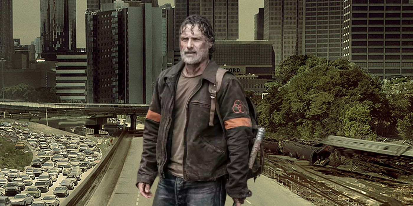 Andrew Lincoln as a grubby looking Rick Superimposed Over The Walking Dead City
