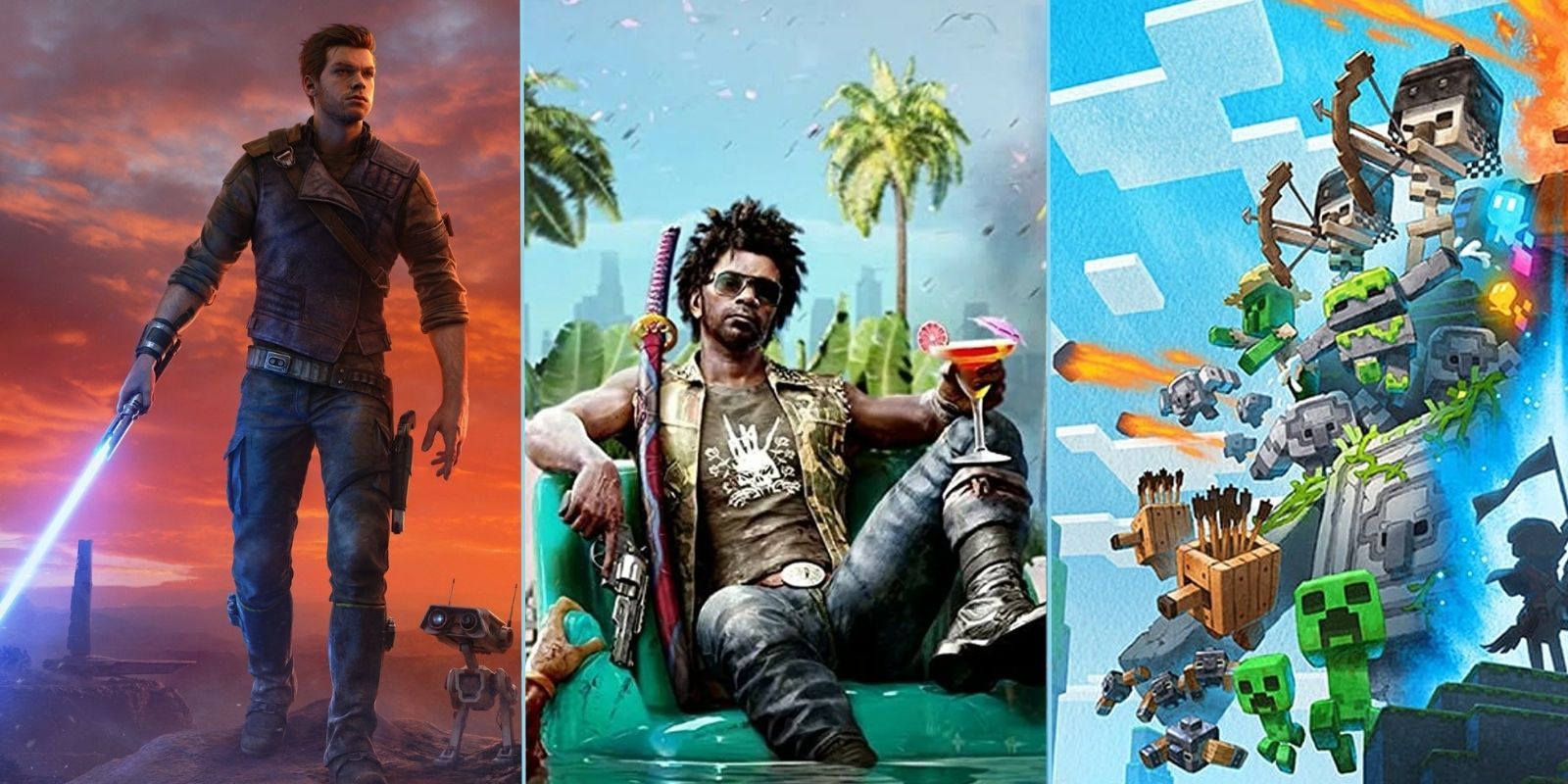 April 2023 Video game releases featuring covers of Star Wars Jedi: Survivor, Dead Island 2, and Minecraft Legends 