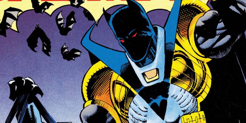 Azrael as Batman DC Comics in his blue and gold suit