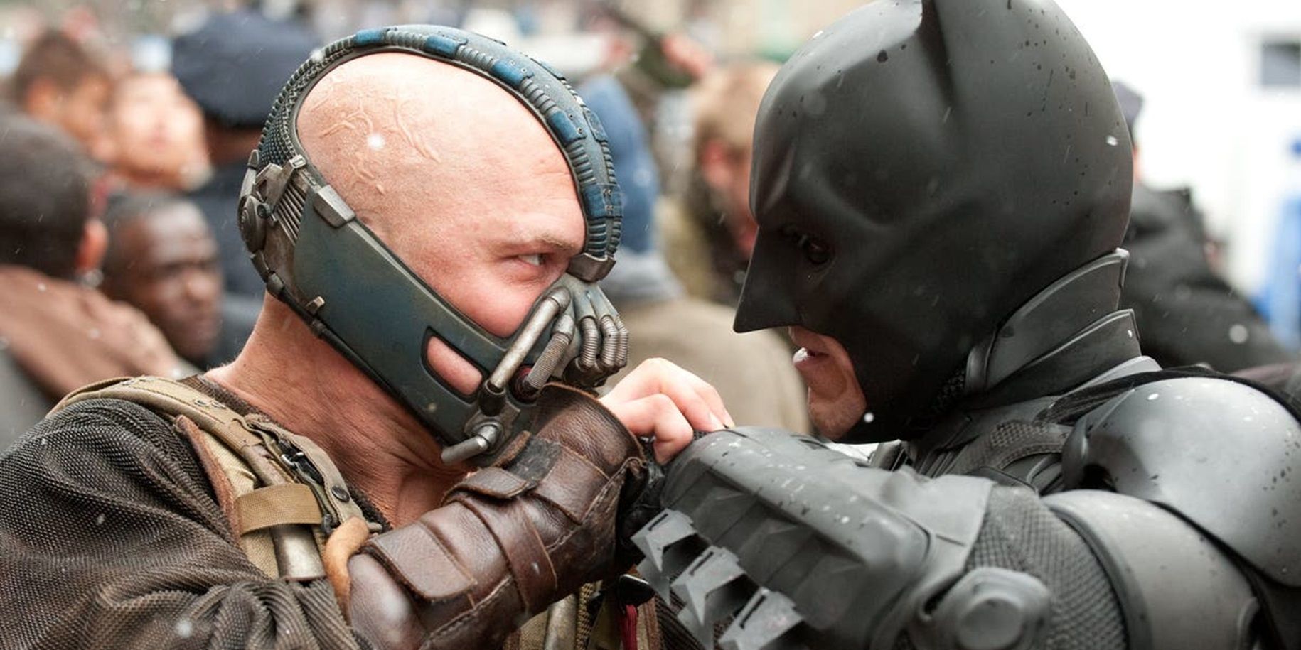 Bane fights Batman in the final battle of The Dark Knight Rises