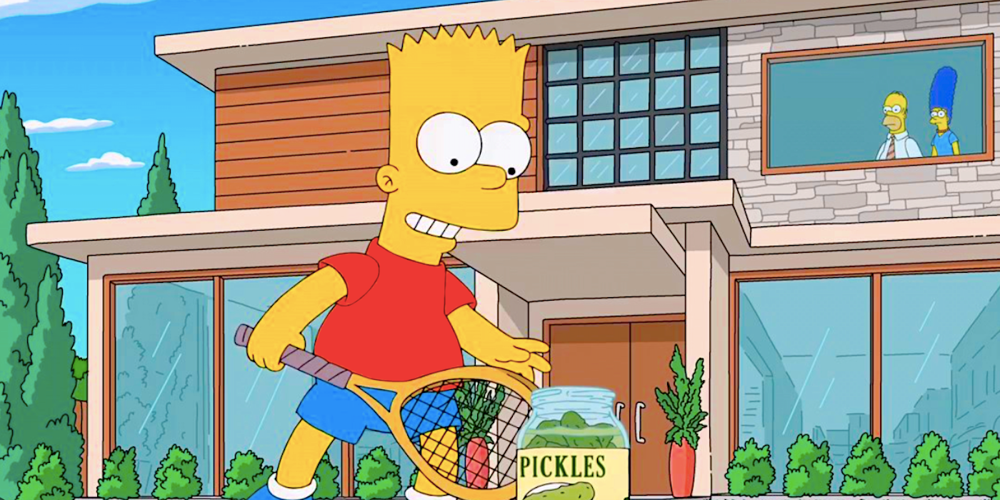 Bart plays tennis with pickles in The Simpsons season 34