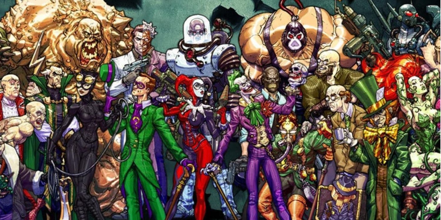 Featured Image: a massive gathering of Batman's many rogues