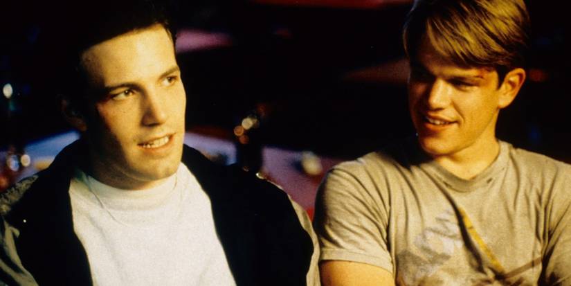 Ben Affleck and Matt Damon sitting together in a bar in Good Will Hunting