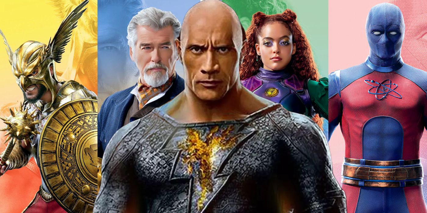 Black Adam (Dwayne Johnson) in front of the Justice Society