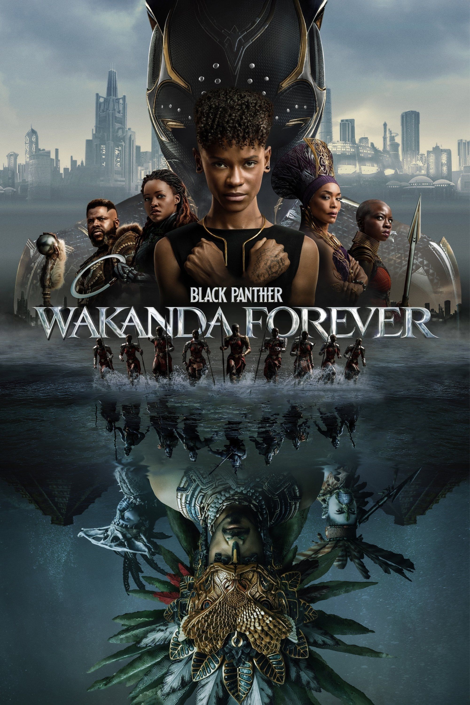Black Panther Wakanda Forever Poster depicting wakanda and Namor