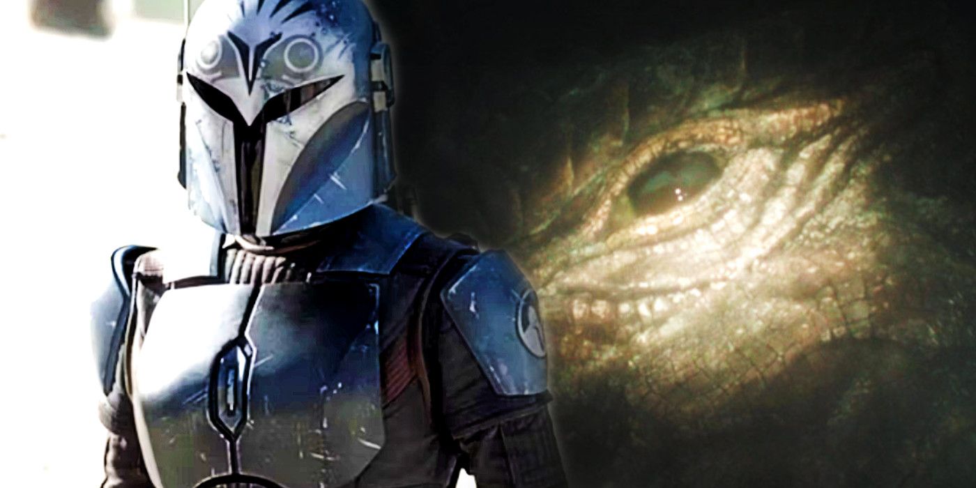 Bo-Katan e o Mitossauro na 3ª temporada de The Mandalorian