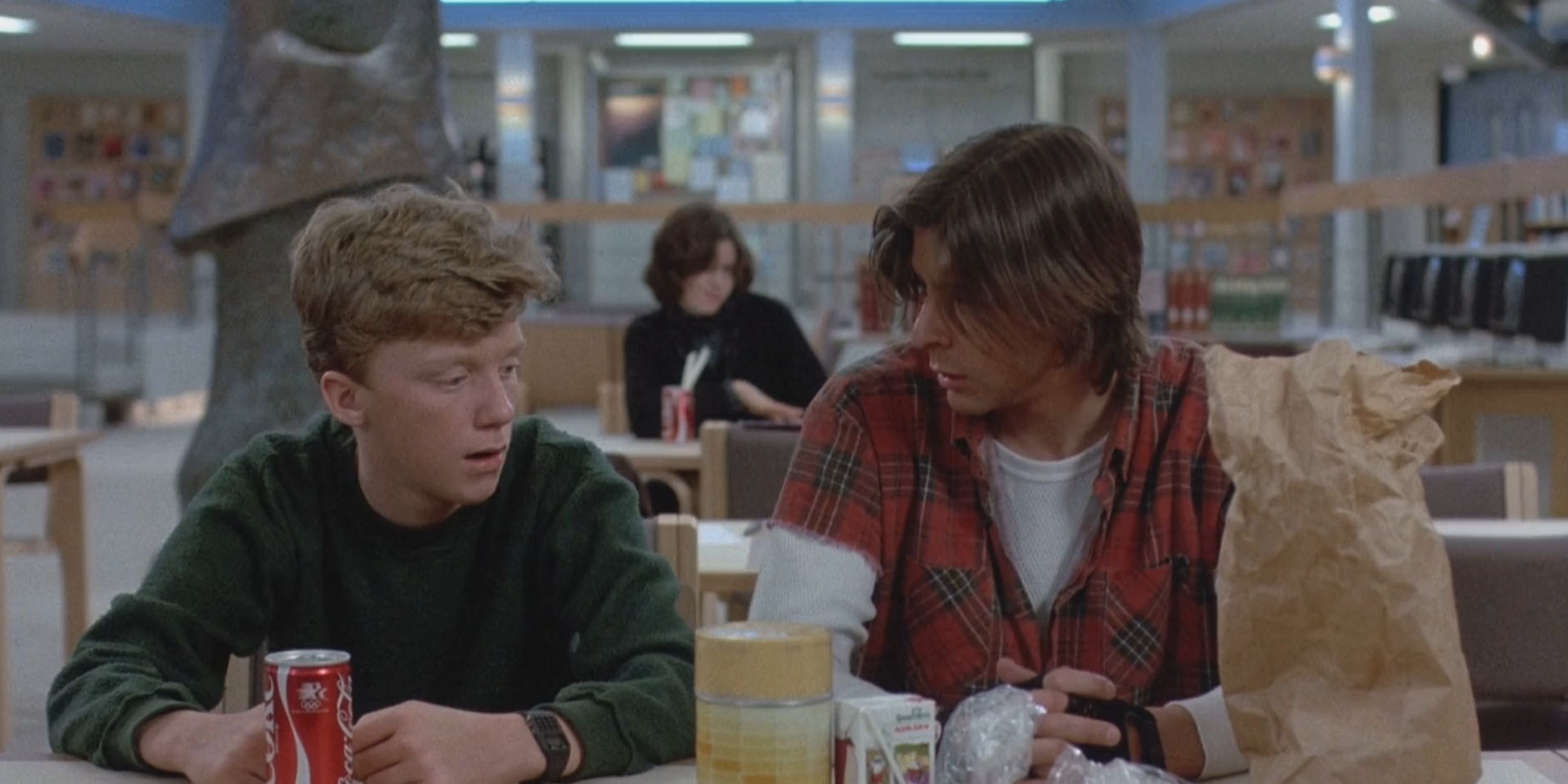 Brian and Bender looking at Brian's lunch in The Breakfast Club