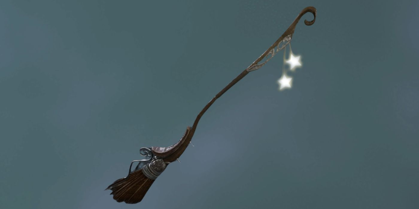 Una representación de Bright Spark Broom en Hogwarts Legacy contra un fondo gris.