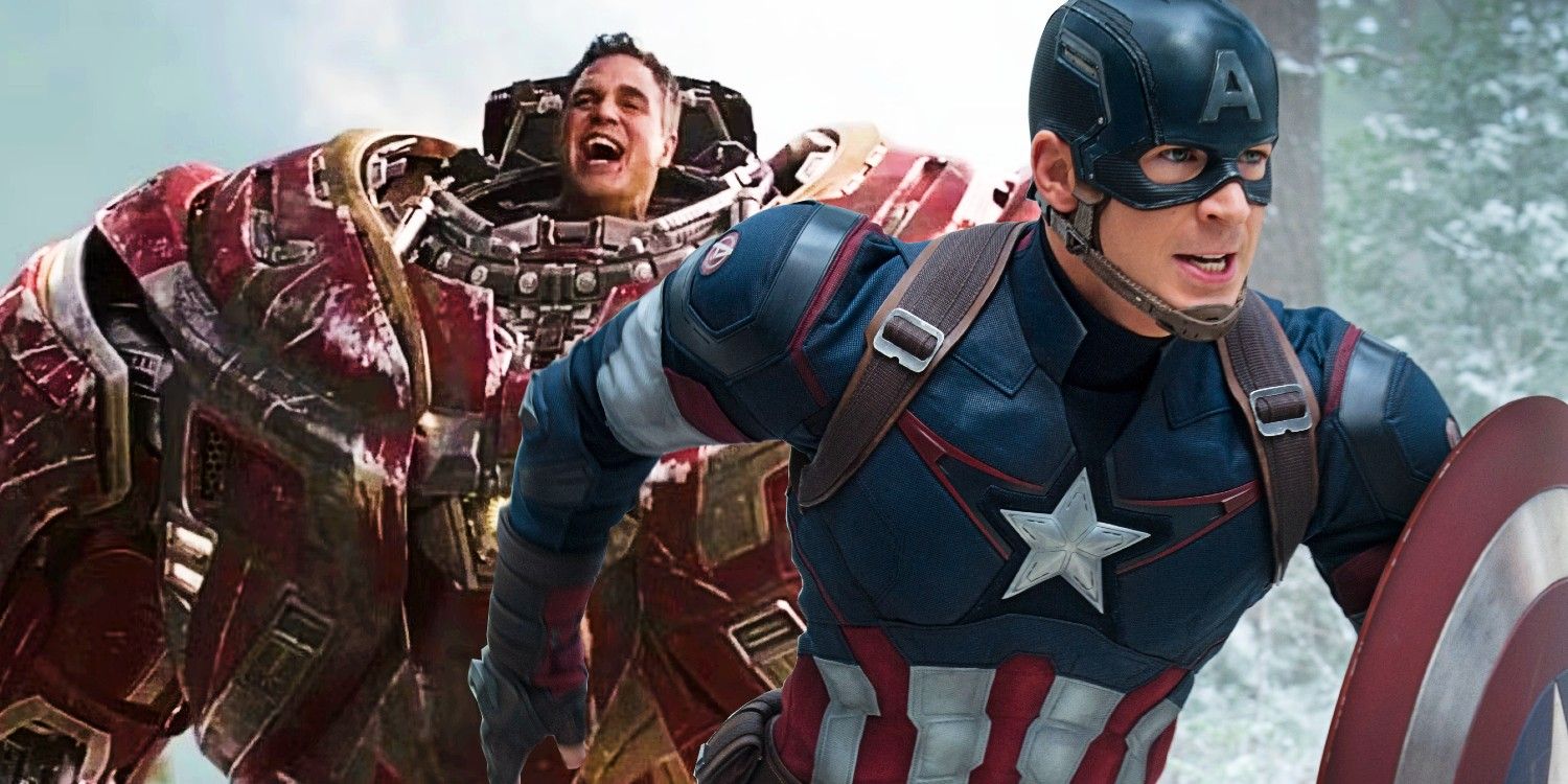 Bruce Banner in the Hulkbuster armor and Steve Rogers