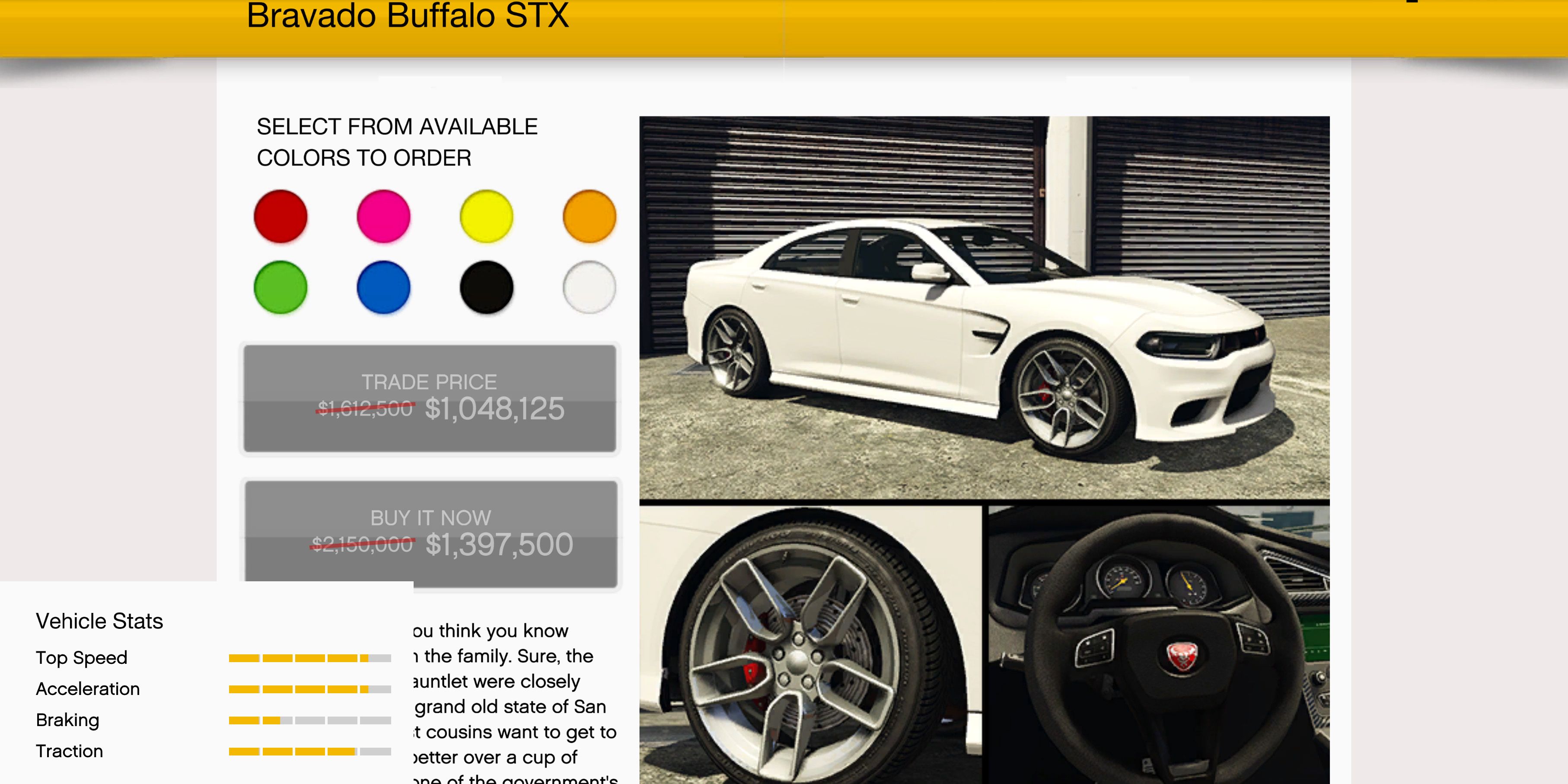 A white Bravado Buffalo STX for sale in GTA Online