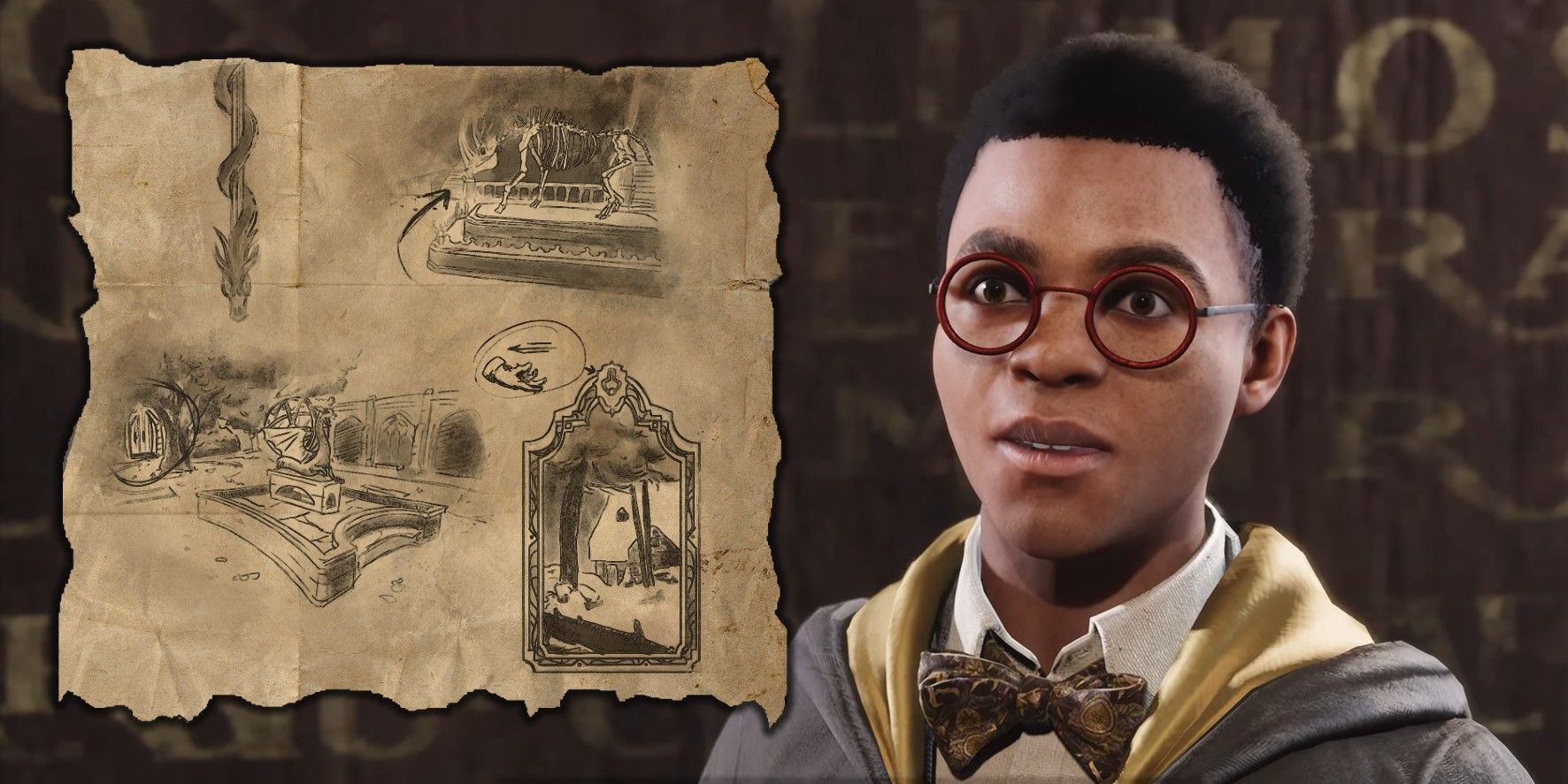 Cache in the Castle Quest map next to a character in Hogwarts Legacy