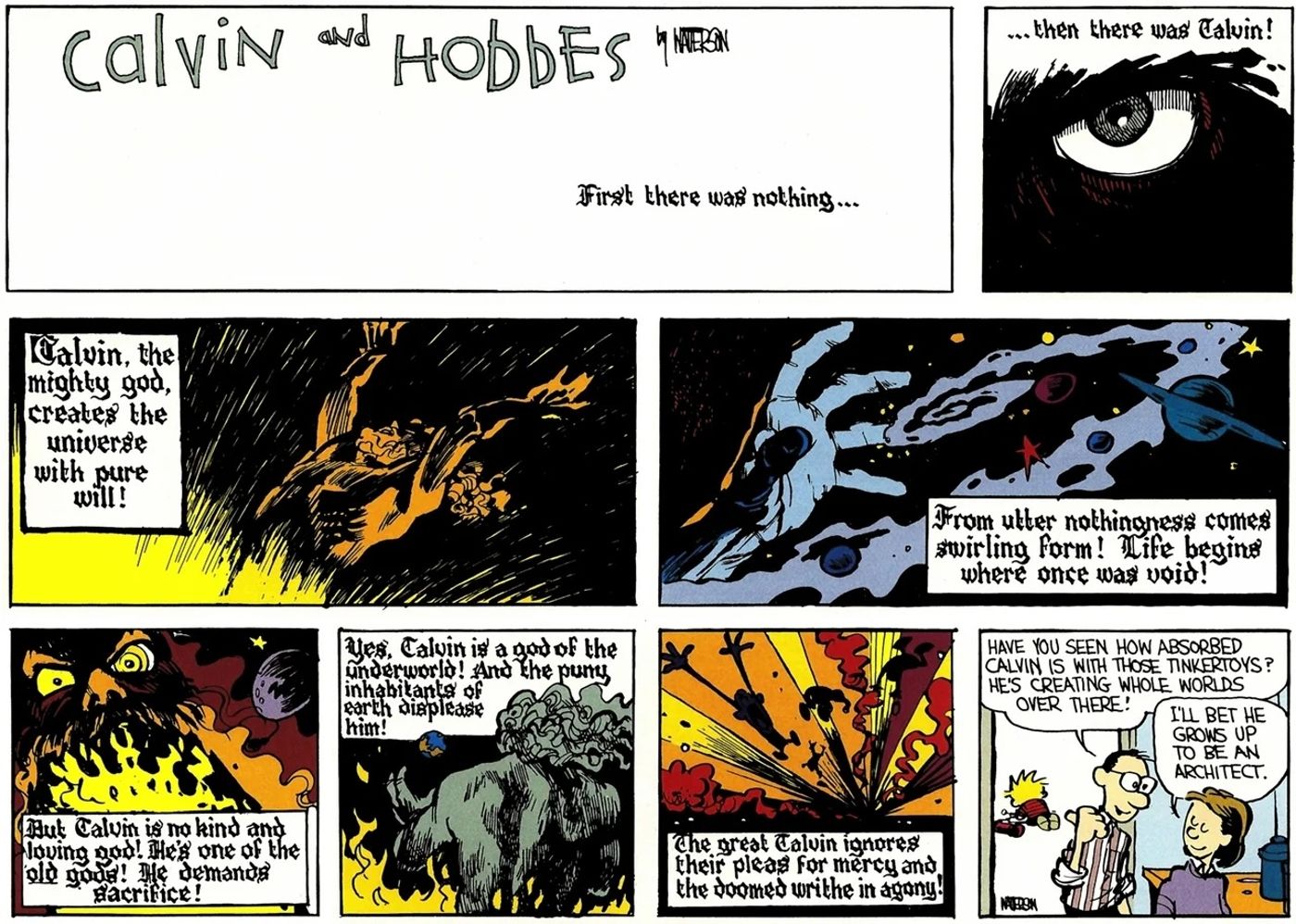 Calvin Becomes a God in Calvin and Hobbes