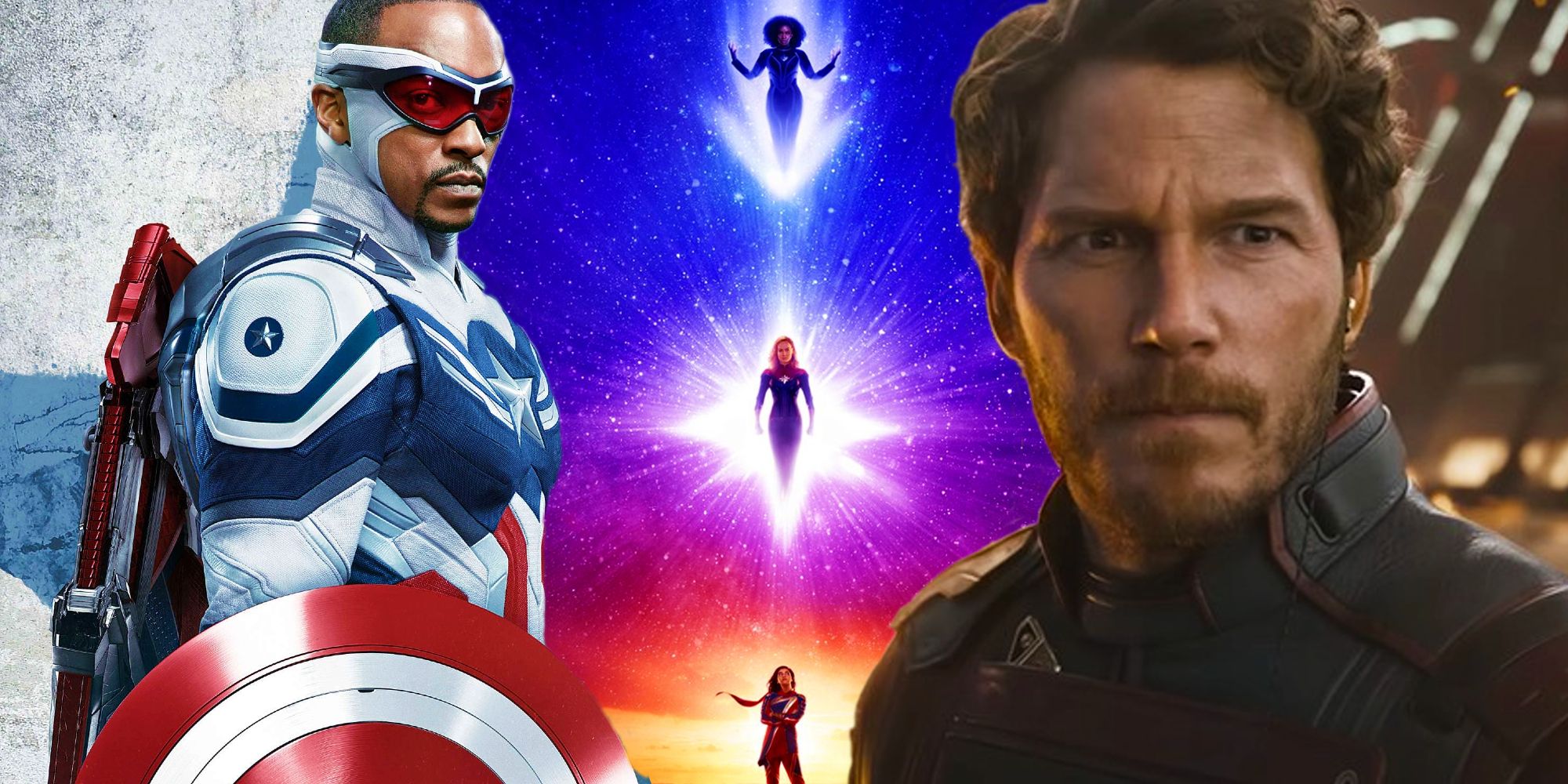 Marvel teaser poster between Sam Wilson as Captain America and Peter Quill/Starlord from Guardians 3
