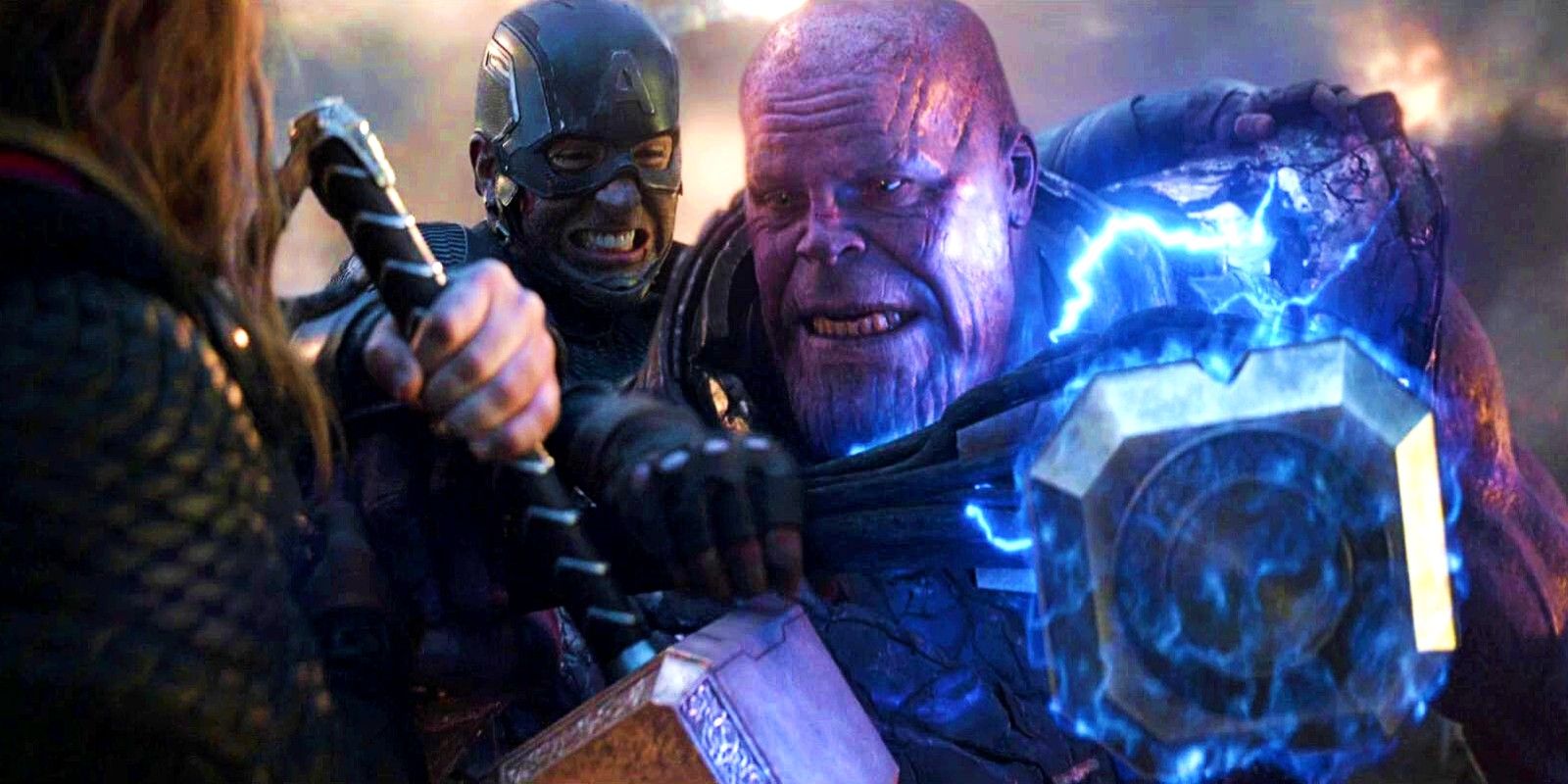 Captain America and Thor Struggle With Thanos in Avengers Endgame