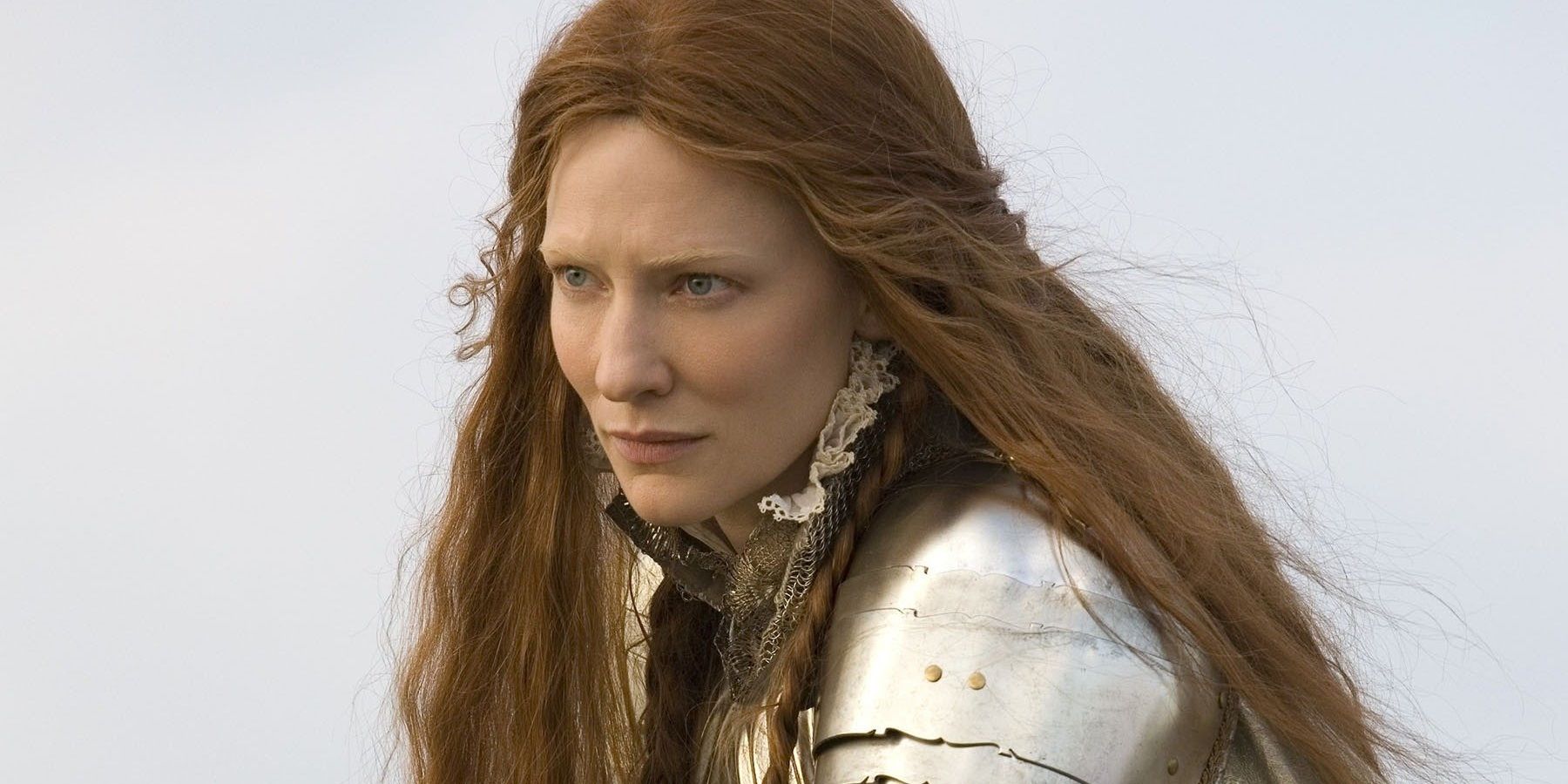 Cate Blanchett as Queen Elizabeth I wearing armor in Elizabeth: The Golden Age (2007).
