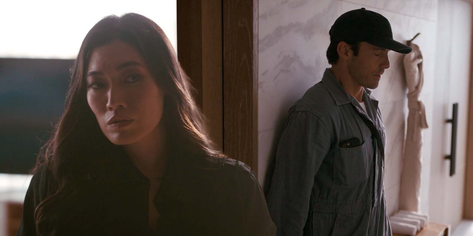 Catherine Haena Kim as Emma and Milo Ventimiglia as Charlie in The Company You Keep episode  2