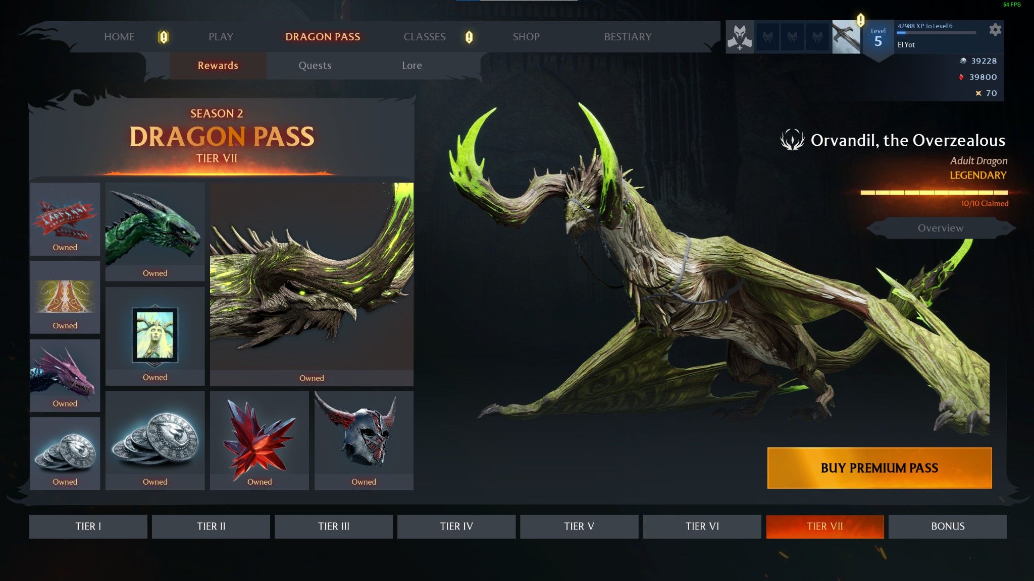 Century: Age of Ashes Dragon Pass screen showing level 7 and a green dragon.