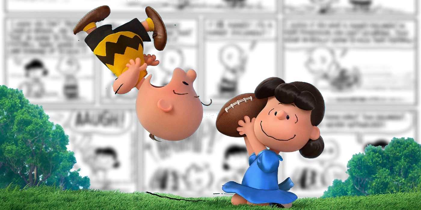 Lucy pulling the football away from Charlie Brown in the animated version of Peanuts