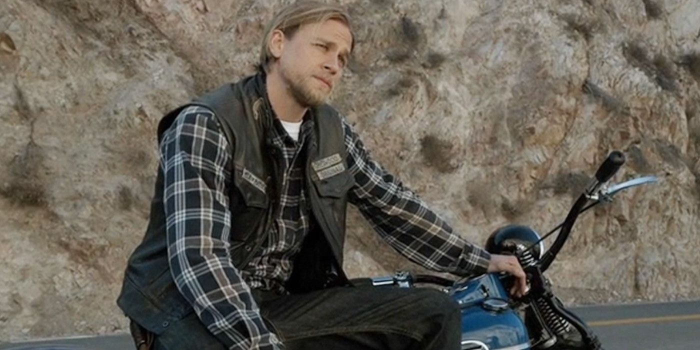 Charlie Hunnam as Jax Teller on his bike in Sons of Anarchy