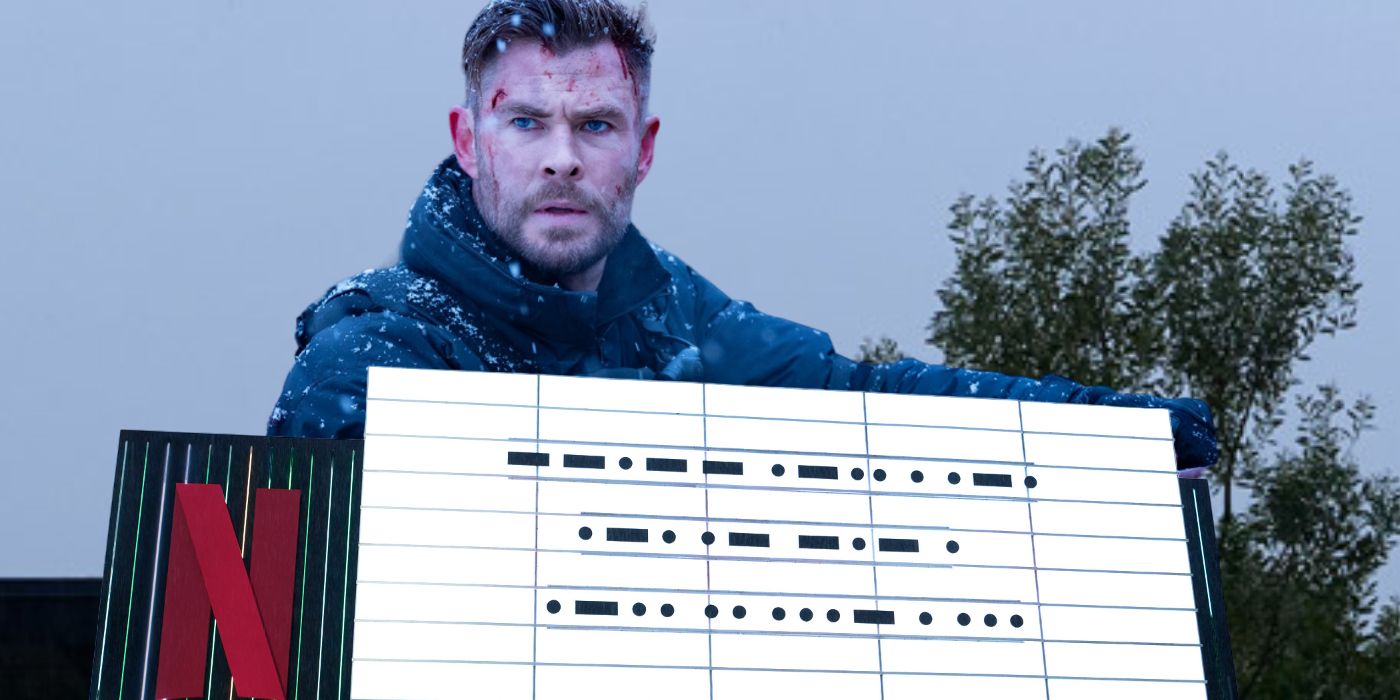 Chris Hemsworth from Extraction 2 with Netflix Morse Code Billboard