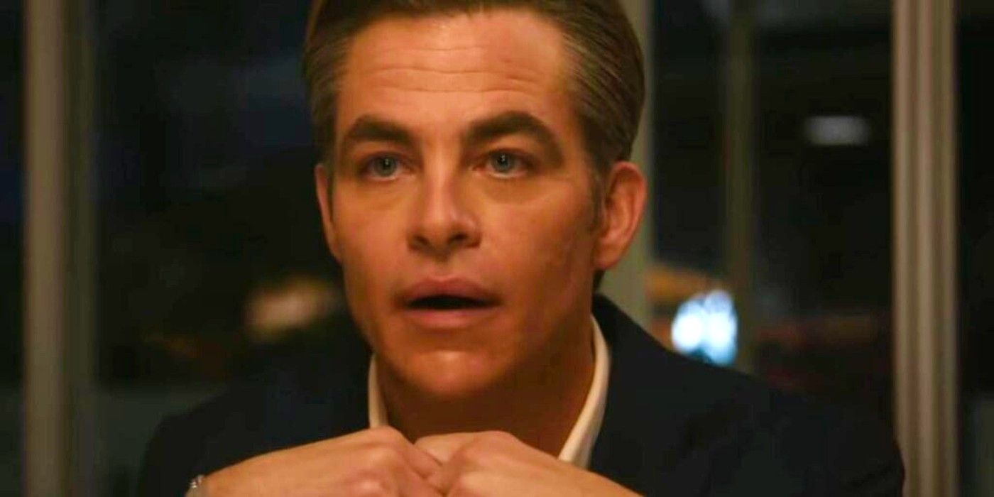 Chris Pine looking surprised in Don't Worry Darling