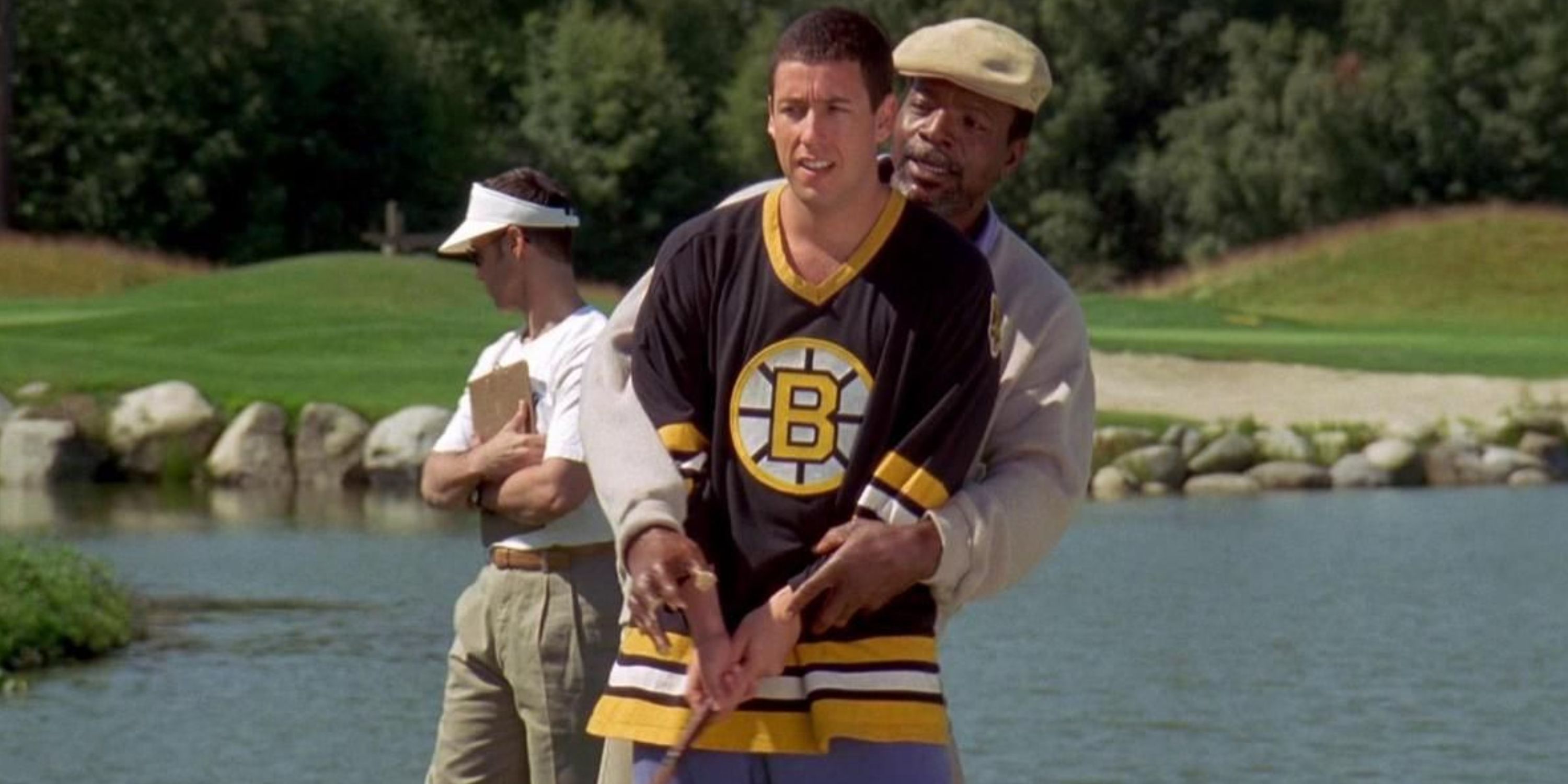 Chubbs behind Happy teaching him how it's all in the hips in Happy Gilmore