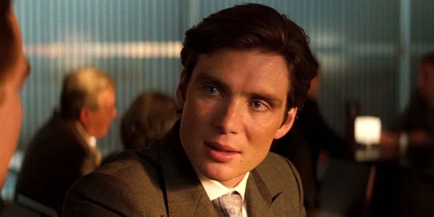 Cillian Murphy talking to someone off-screen in Inception.