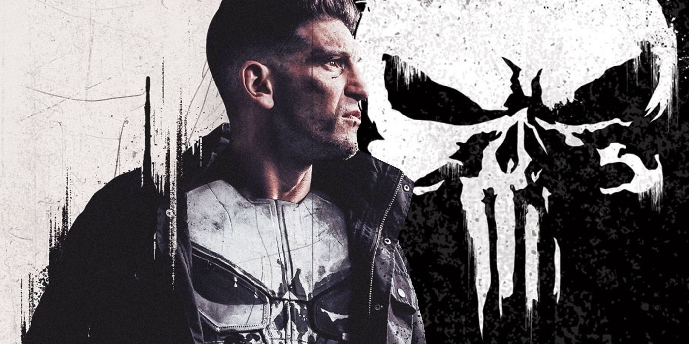 Collage Image with Jon Bernthal's Punisher on the left with the character's traditional costume and The Punisher's skull logo on the right.