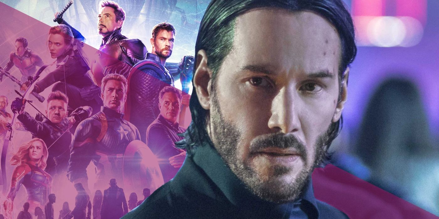 Collage Image With Keanu Reeves and Avengers Endgame poster