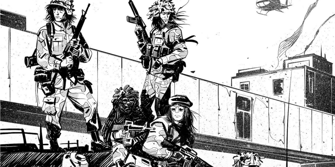 Imagem em preto e branco da graphic novel Motley Crue