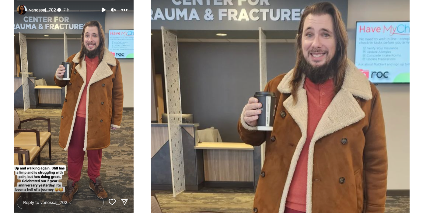 Colt Johnson 90 Day Fiancé in brown coat holding coffee and smiling