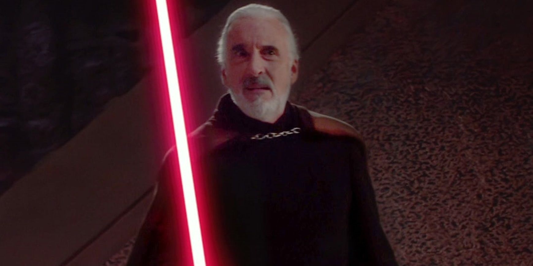 Count Dooku with a lightsaber in Attack of the Clones.