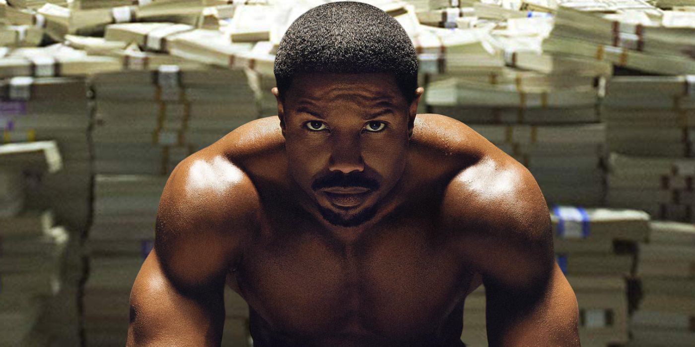 dogma 3 michael b.  Jordan in front of a pile of money