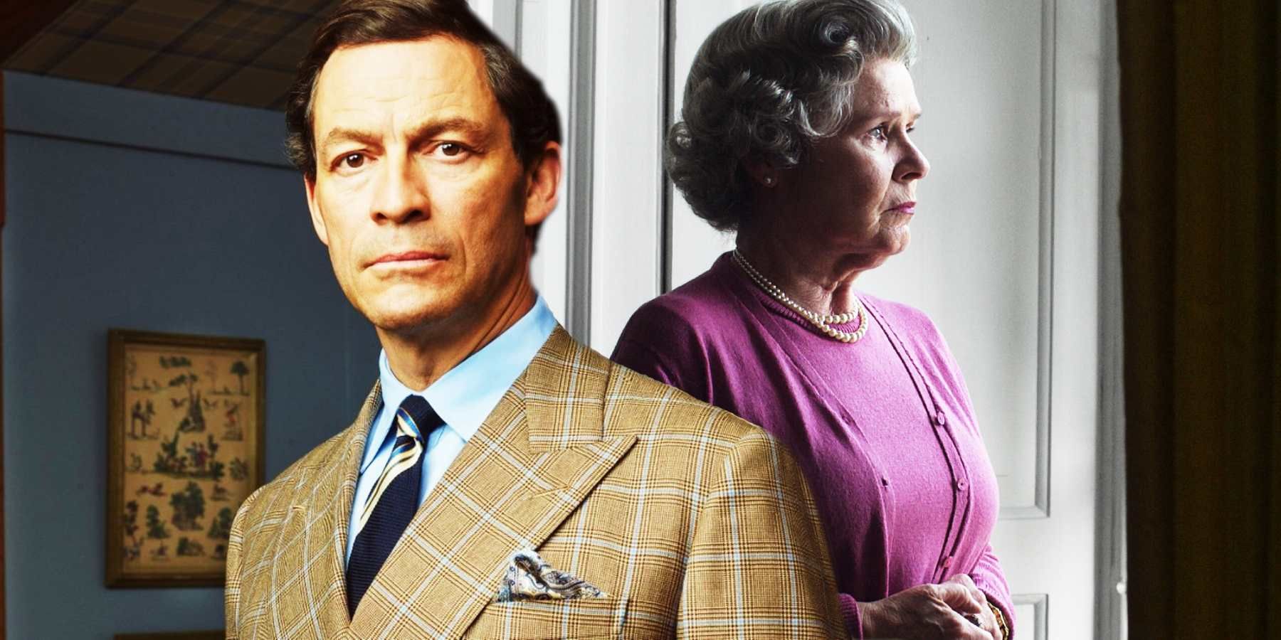 Dominic West as Prince Charles and Imelda Staunton as the Queen in The Crown