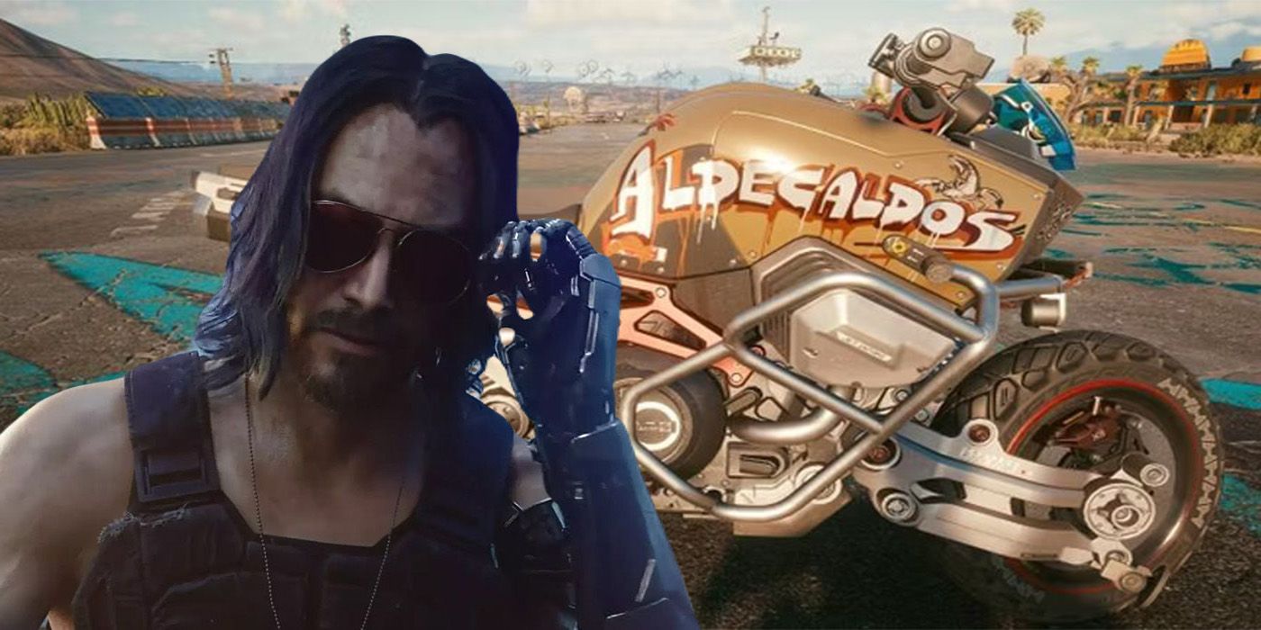 Cyberpunks Johnny Silverhand overlaid on motorcycle